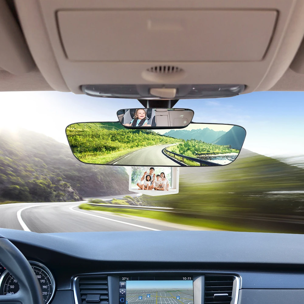 Car Rear Rearview Mirror Rear View Stop Sign Photo Frame Universal Multifunctional Blue Mirror Double Lens Anti Dazzle Auxiliary