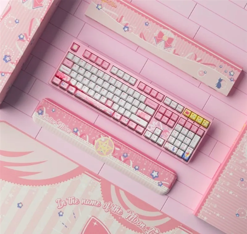 Japanese Anime Style Sailor Moon Pink Gaming Keyboard 108 Keys Orange Switches Wired Game Mechanical Keyboard 3108V2