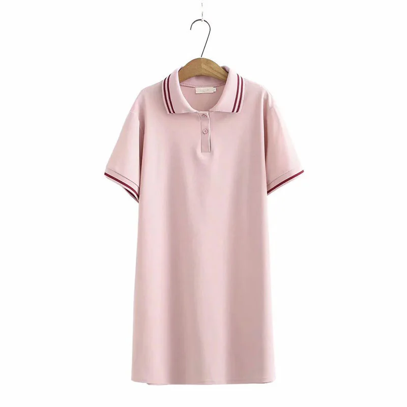 Fashion Women Cotton T Shirt Polo Dress Oversize Short Sleeve Casual Polo Tshirt Vestidos Female Loose Turn Down Collar Preppy