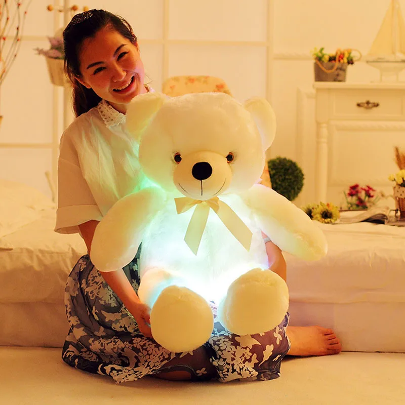 New Creative Light Up Bear Stuffed Animals Plush Cushion Doll Cartoon Colorful Glowing Christmas Gift for Kids Pillow