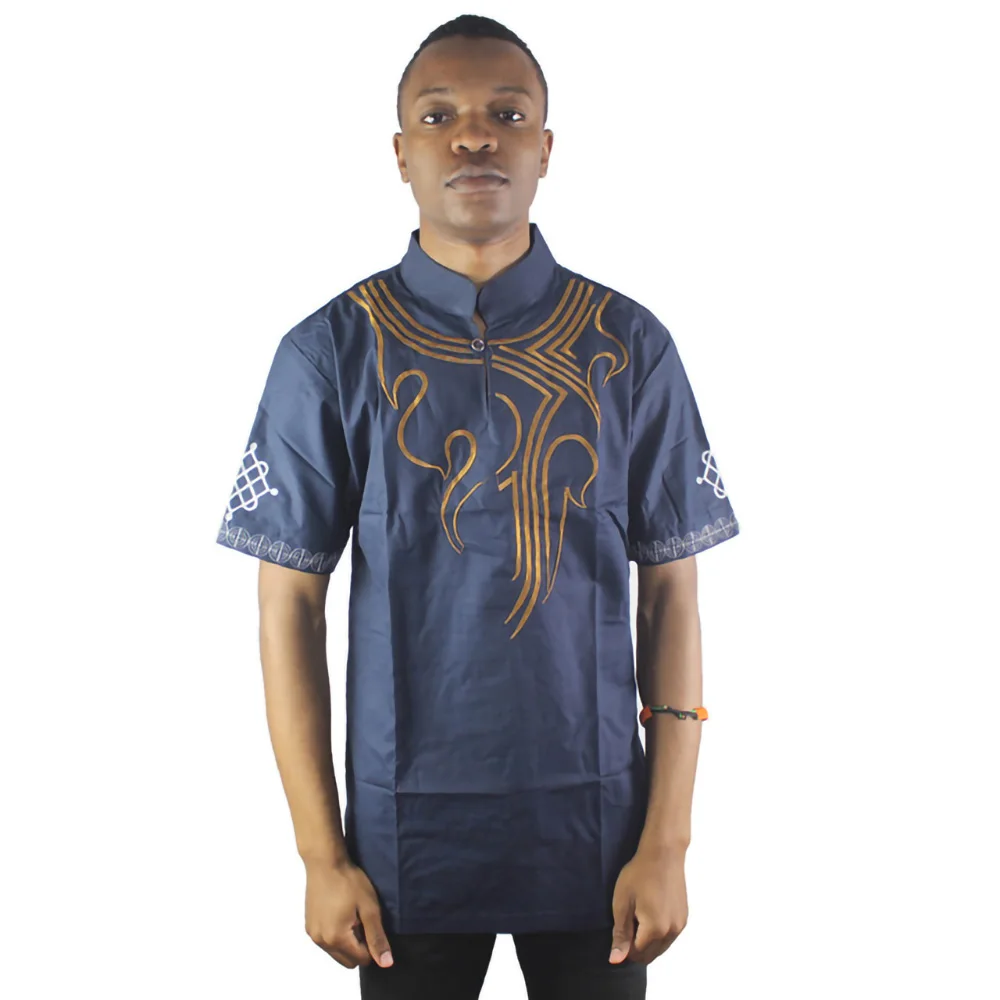 

Muslim t-shirt Abstract line Embroidery Men’s ethnic Tops Dubai Tunic Shirts for Arab Wearing