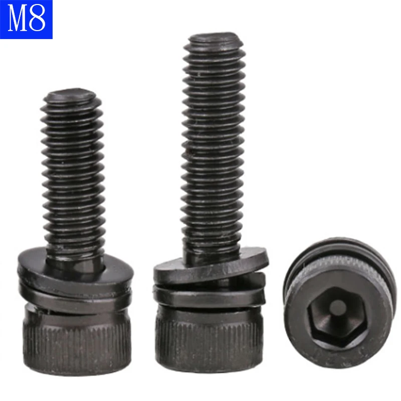 M8 x 1.25 ( 8mm ) HIGH TENSILE 12.9 STAINLESS SEM SOCKET HEAD CAP SCREW + FLAT / SPRING WASHER