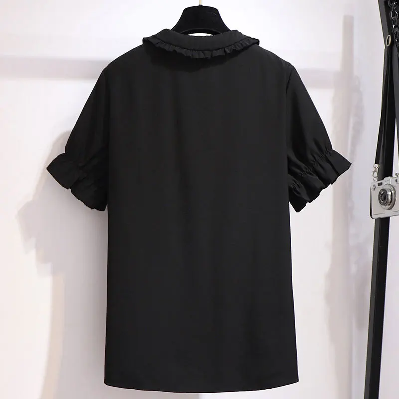 New 2021 summer plus size tops for women large blouse loose casual short sleeve chiffon shirt black white 3XL 4XL 5XL 6XL 7XL