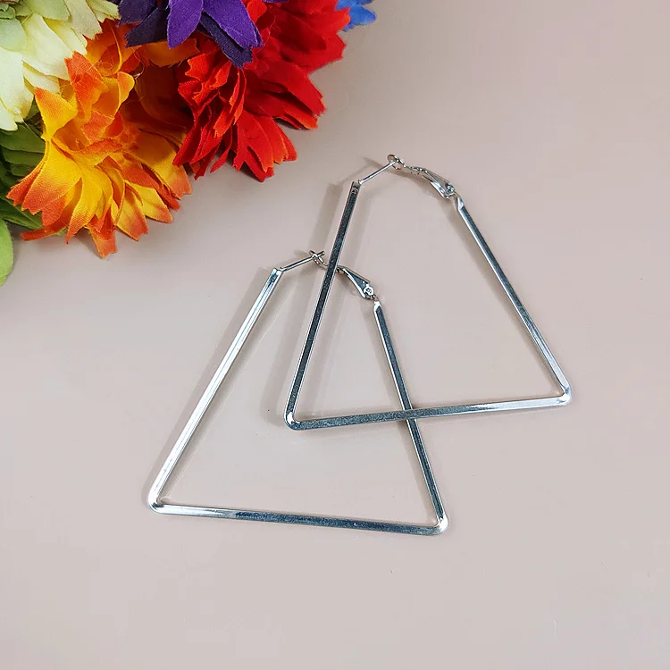 

Hot Hoop Earrings Charming Retro Popular Exaggerated Trendy Trapezoid Big Large Gift Hip-Hop In-Blog Show Party Bling Silver 009