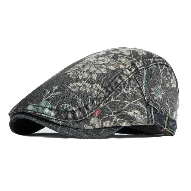 LDSLYJR Four Seasons Cotton Flower Print Newsboy Caps Flat Peaked Cap Women Painter Beret Hats 16