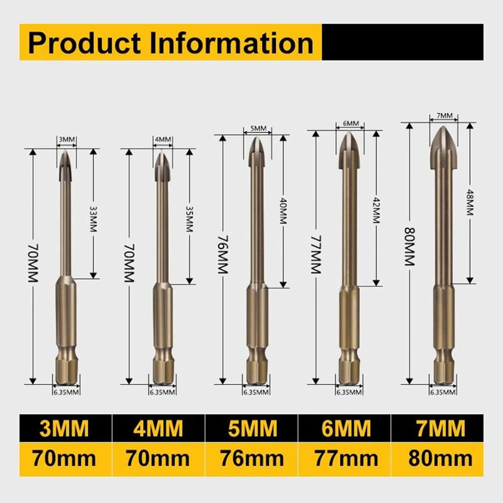 5pcs/Set Efficient Universal Drilling Tool Cemented Carbide Drill Bit Ceramic Brick Wall Hole Opening Power Tools Accessories