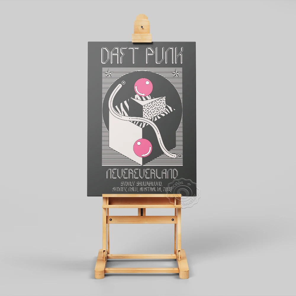 Paris Daft Punk Electronic Music Group Gig Poster, Black White Pink Canvas Prints, Pop Electronic Music Lover Decor, Music Gift