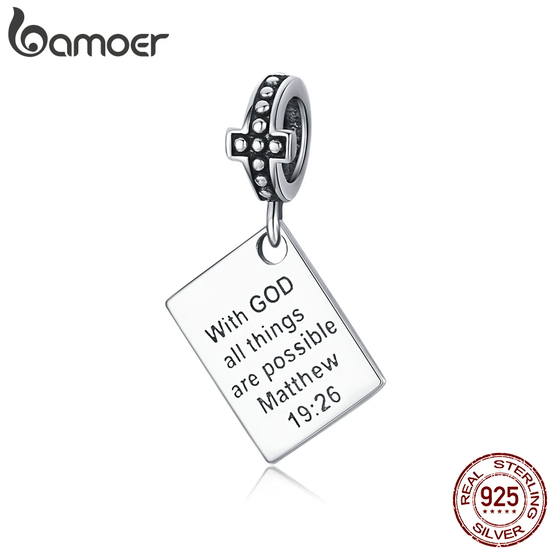 bamoer Silver 925 Bible Matthew Pendant Charm fit Original Brand Snake Bracelet Or Necklace Religious DIY Jewelry Making SCC1424