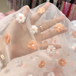 0.5Meter Flower Embroidered Organza Fabric for Girl's Summer Dress, Handmade DIY Doll Skirt, Clothing Headwear Decoration