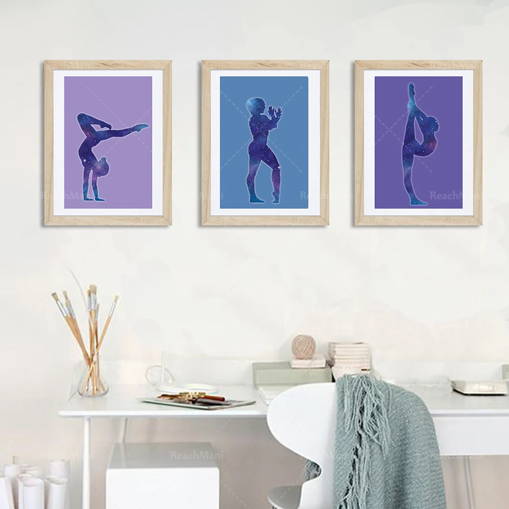 Gym poster girl room decoration girl sports poster galaxy pattern gymnastics gift canvas printing