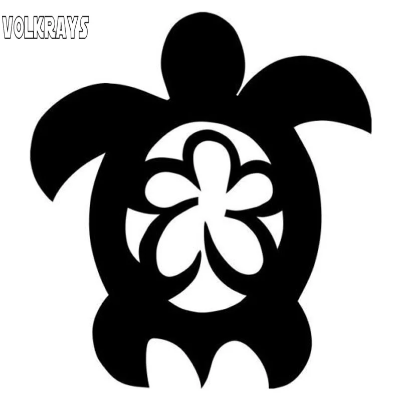 Volkrays Creative Car Sticker Sea Turtle Flower Hawaii Accessories Reflective Waterproof Vinyl Decal Black/White,13cm*11cm