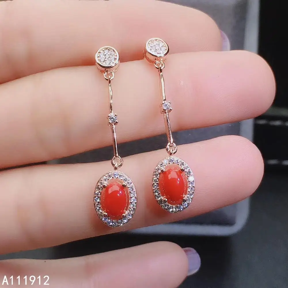 KJJEAXCMY fine jewelry natural red coral 925 sterling silver women earrings support test classic