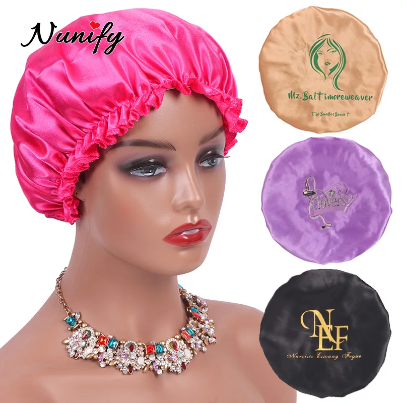 Nunify Bonnet Nắp Với Dây Đeo Có Thể Điều Chỉnh Satin Bonnet Doulbe Lớp Mũ Hấp Tóc Dành Cho Tóc Xoăn Mượt Mềm Ban Đêm Ngủ Tắm mũ Lưỡi Trai