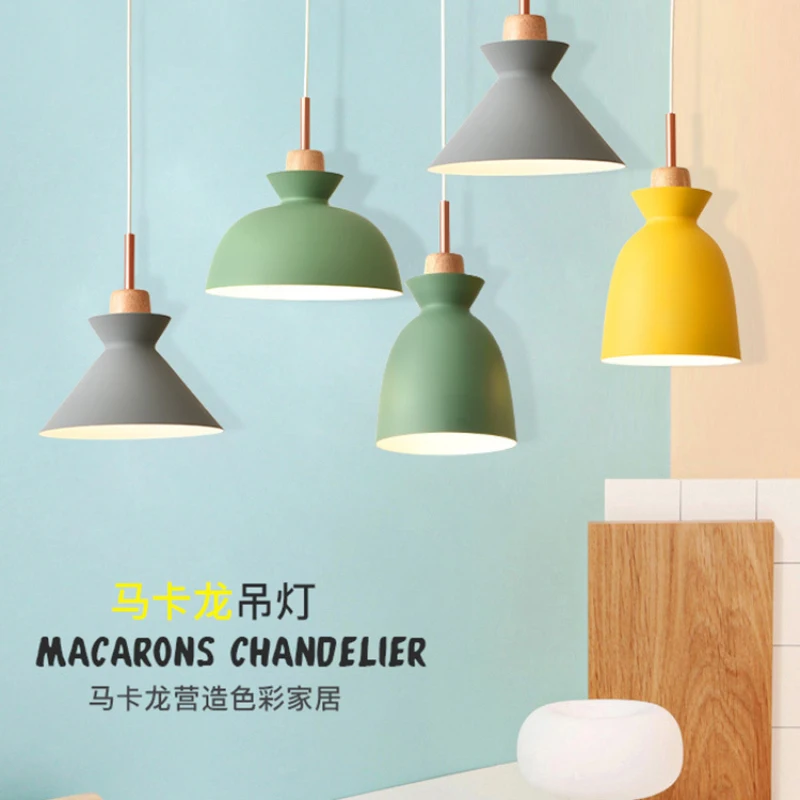 

Macaron Personality Pendant Light Oak Iron Decorative Indoor Lighting For Resteaurant Hanging Lamps LED Light E27 AC110V 220V