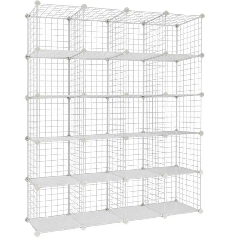 12/16/20 Cube Storage Shelf Wire  Metal Grid Origami Rack Multifunction Organizer Unit Modular Cubbies Bookcase White[US-Stock]