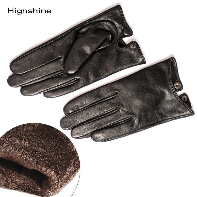 Touchscreen Genuine Leather Gloves Female Pure Sheepskin Locomotive Black Short Style Button Driving Women Mittens