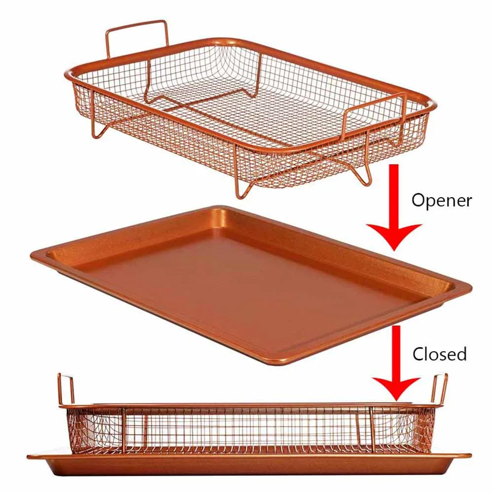 Walfos Copper Baking Tray Oil Frying Baking Pan Non-stick Chips Basket Baking Dish Grill Mesh Kitchen Tools