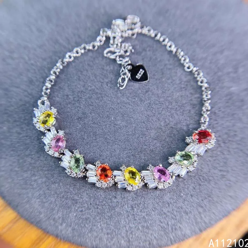 KJJEAXCMY fine jewelry 925 sterling silver inlaid natural color sapphire bracelet lovely girl hand bracelet support testing