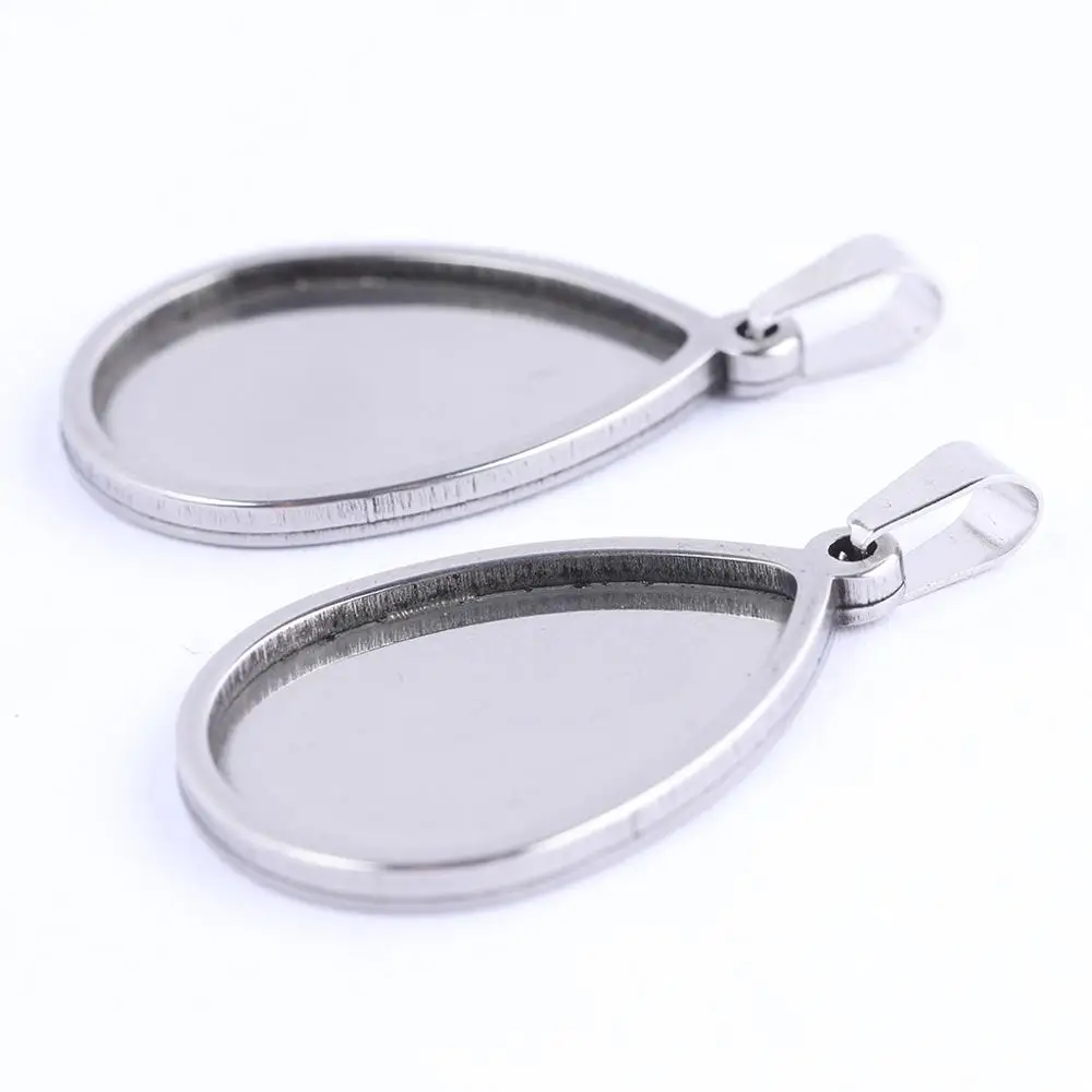 onwear 10pcs stainless steel pendant cabochon setting 18x25mm teardrop bezel trays diy cameo base blanks for necklace