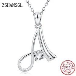 26 Letters alphabet Pendant Necklace 925 sterling Silver Handwritten Zircon Pendants Long Chain For Women Wedding Jewelry Gift