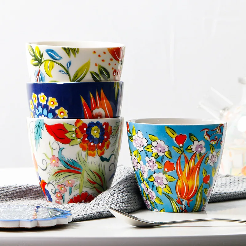 

Creative ceramic handle less Cup European hand-painted straight cup household small fresh handy cup water cup milk cup