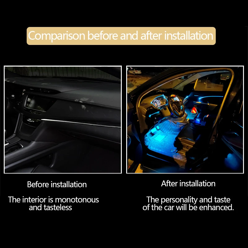 Led Car Interior Decorative Ambient Light Backlight EL Neon Strip RGB Multiple Modes App Sound Control Auto Atmosphere Lamp 12v