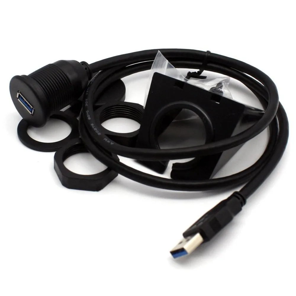 Waterproof Flush Mount USB Dock Adapter Dashboard Pan USB 3.0 Port Male to Female Extension Cable for Car Motorcycle
