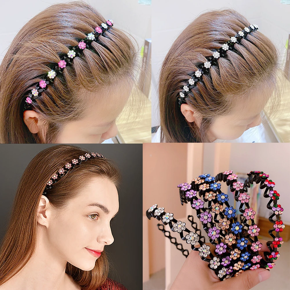 Non-Slip Rhinestone Hairbands Elastic Flower Fashion Pearl Women Hair Hoop Bands Headband Bezel Girls Hair Accessories Headdress