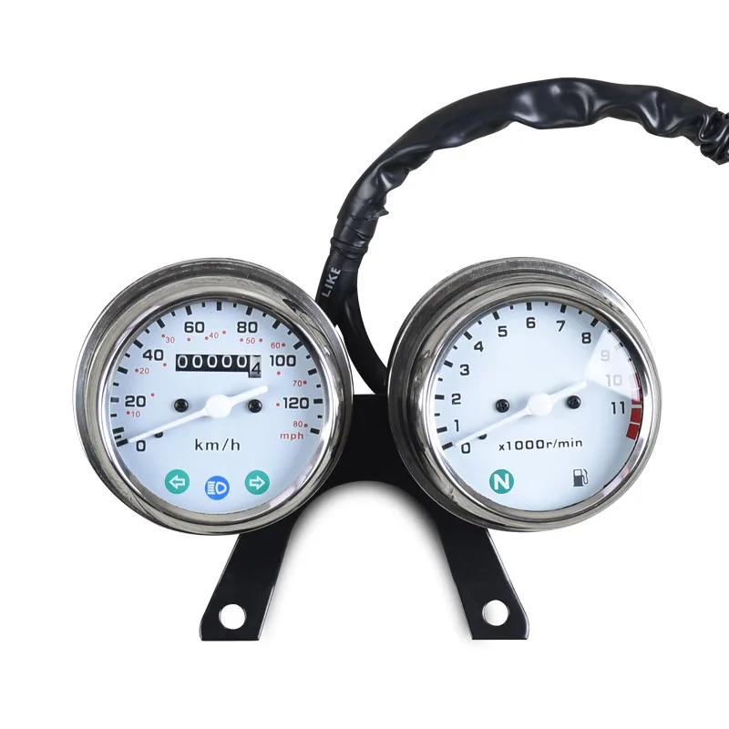 12V  Carburetor Style Double heads Universal Motorcycle Mechanical Odometer High Quality Speedometer and Engine Speed Instrument