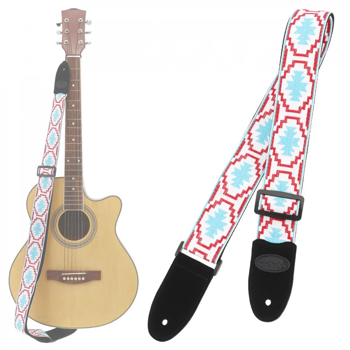 

Jacquard Weave Double Fabric Guitar Strap Genuine Leather Cow Suede Ends with for Acoustic Electric Guitar Guitar Strap