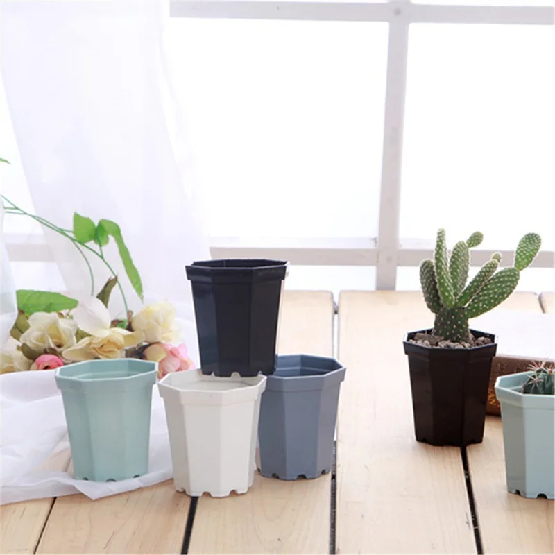 Plastic Octagon Flower Pots Modern Home Window Balcon Office Desk Succulent Planter Garden Bonsai Plant Nursery Pot