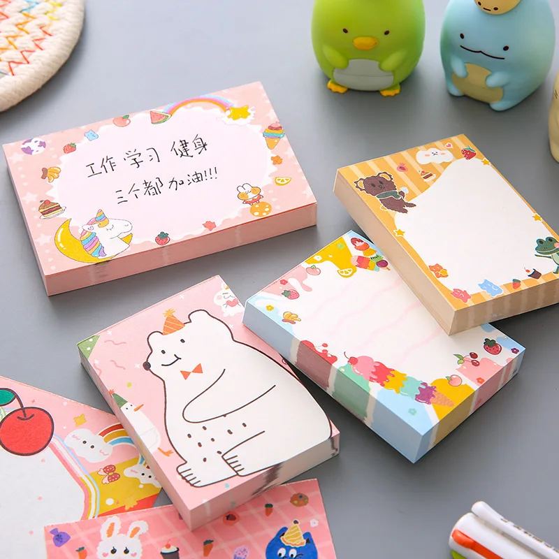 Korea Creative Stationery Cute Cartoon Animal Sticky Notes Tearable Memo Pad Message Office Simple Plan Label Paper Kawaii Decor