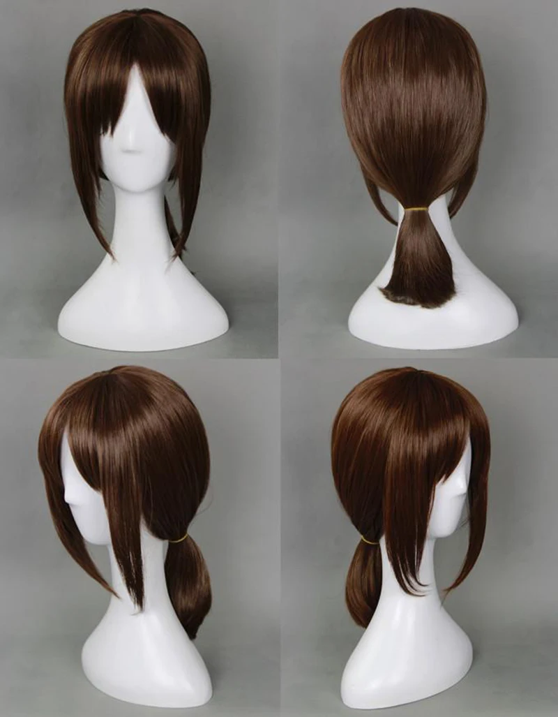 Anime yir Wig Cosplay Aurgelmir coklat pendek ekor kuda tahan panas Wig rambut sintetik Pelucas + topi Wig