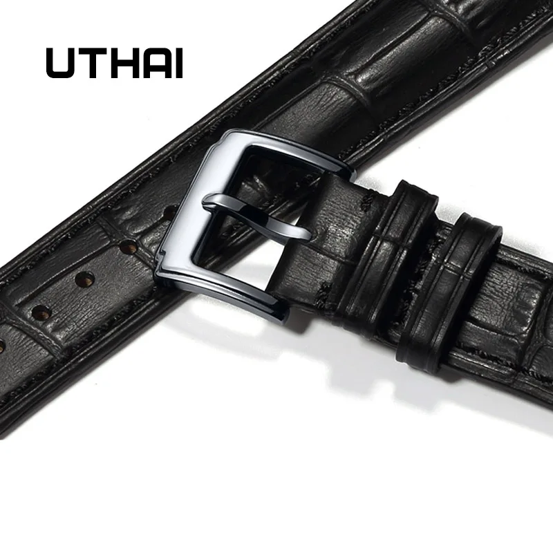 UTHAI Z01 Pulseira Bracelet Belt Black Genuine Leather Watchbands 18mm 20mm 22mm Quartz Watch Bands Gentleman