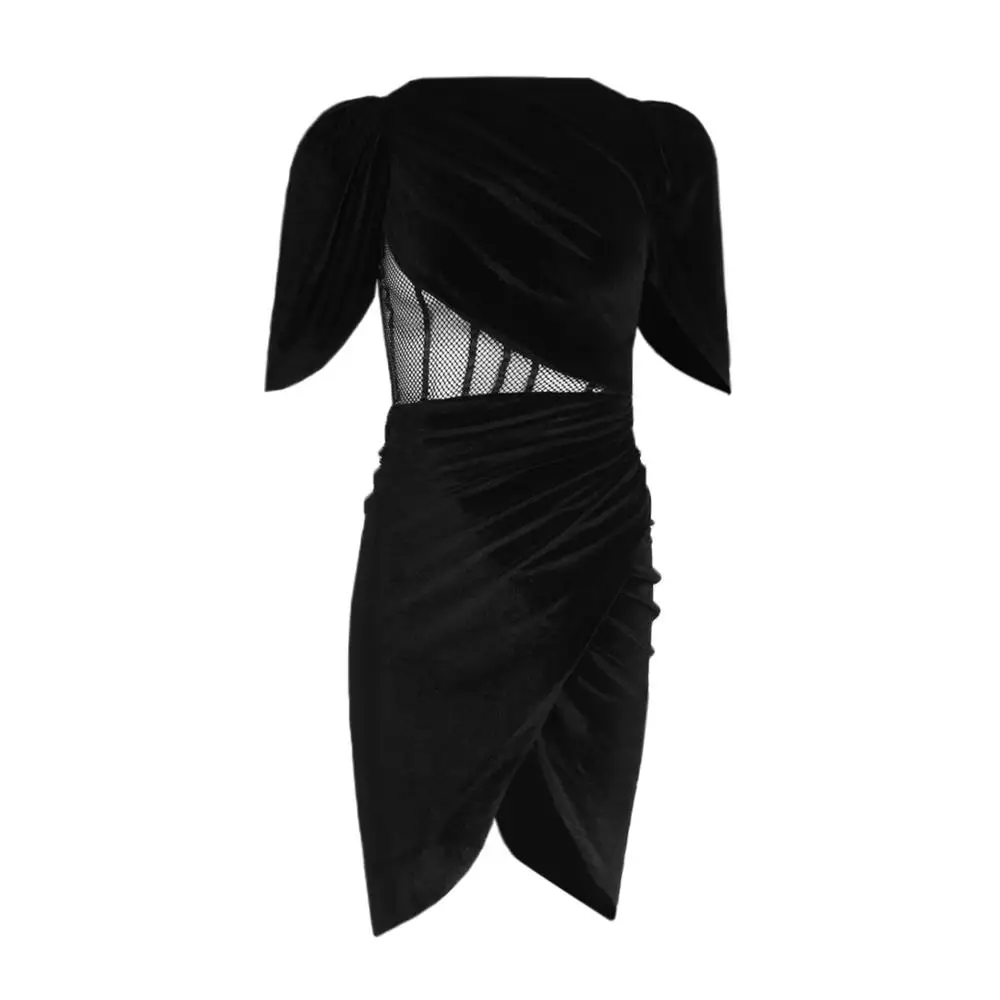 

Sexy Mini Female Party Dress Women Vintage Black Women Velet Bodycon Dress Gothic Elegant Hollow Out Mesh Nice New Party Dress