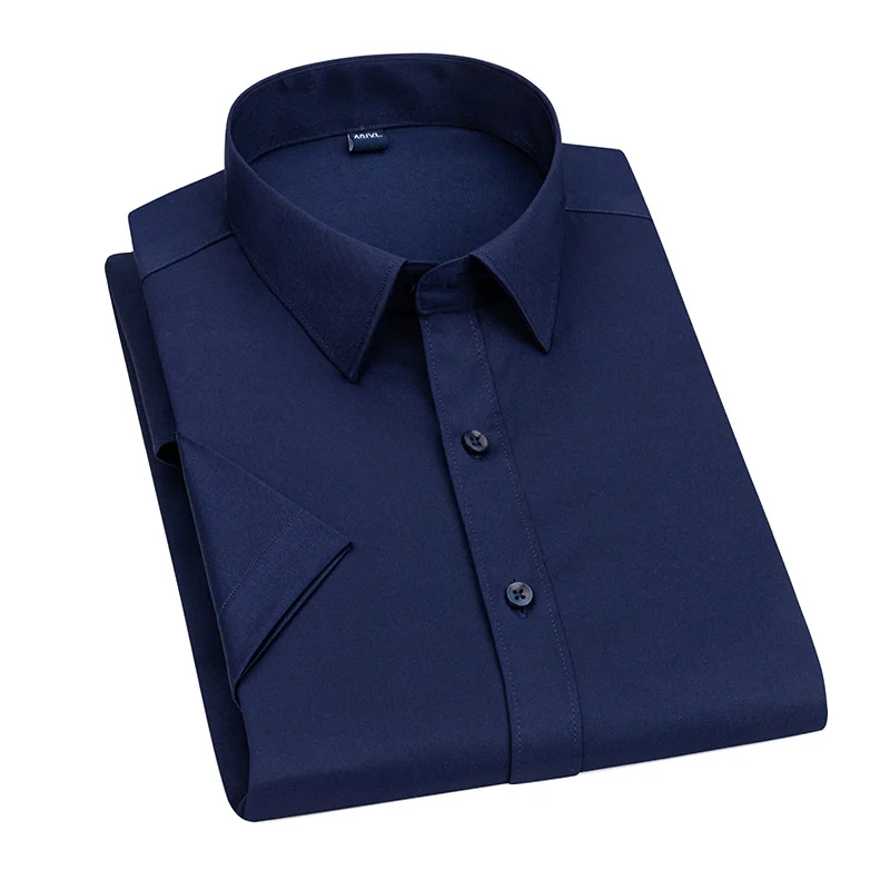 

Aoliwen brand Men Oxford cloth business solid color stretch short sleeve shirts for men's summer anti wrinkle casual slim shirt