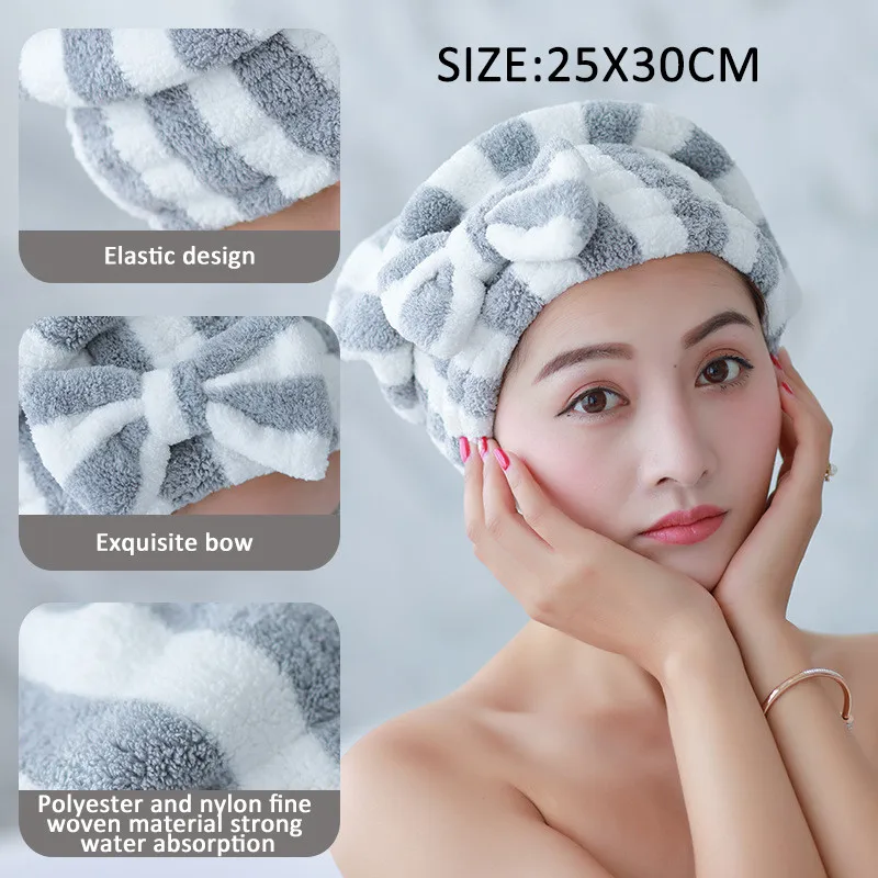 Microfibre Dry Hair Towel with Bowknot Shower Cap Super Absorbent Quick-drying Hair Cap Bath Accessories for Women Coral Velvet