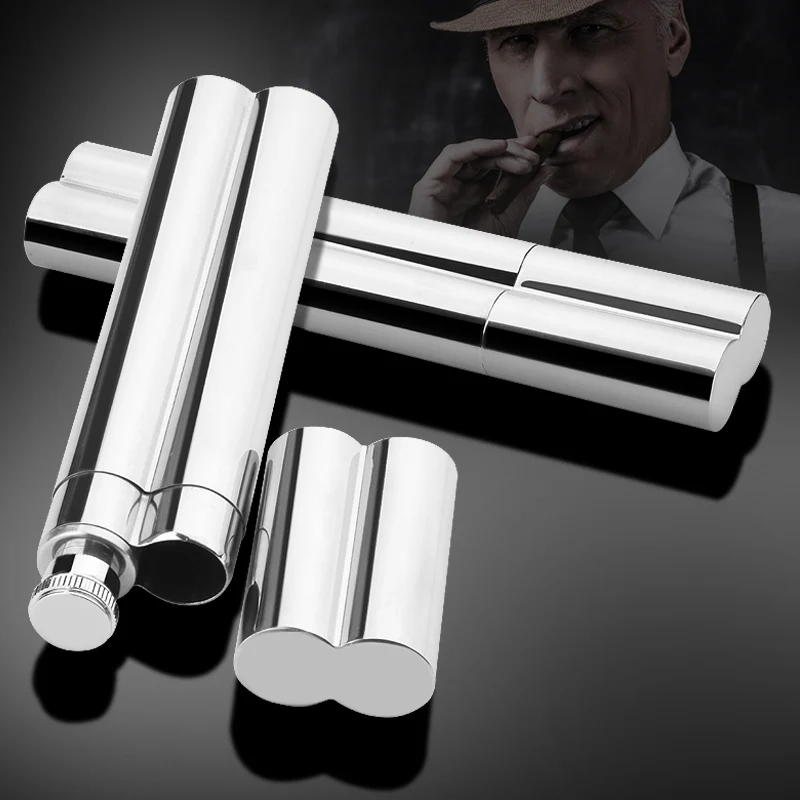 Portable 304 Stainless Steel Double Cigar Tube Box, Mirror Polished Cigar Case, Storage Box, Exquisite
