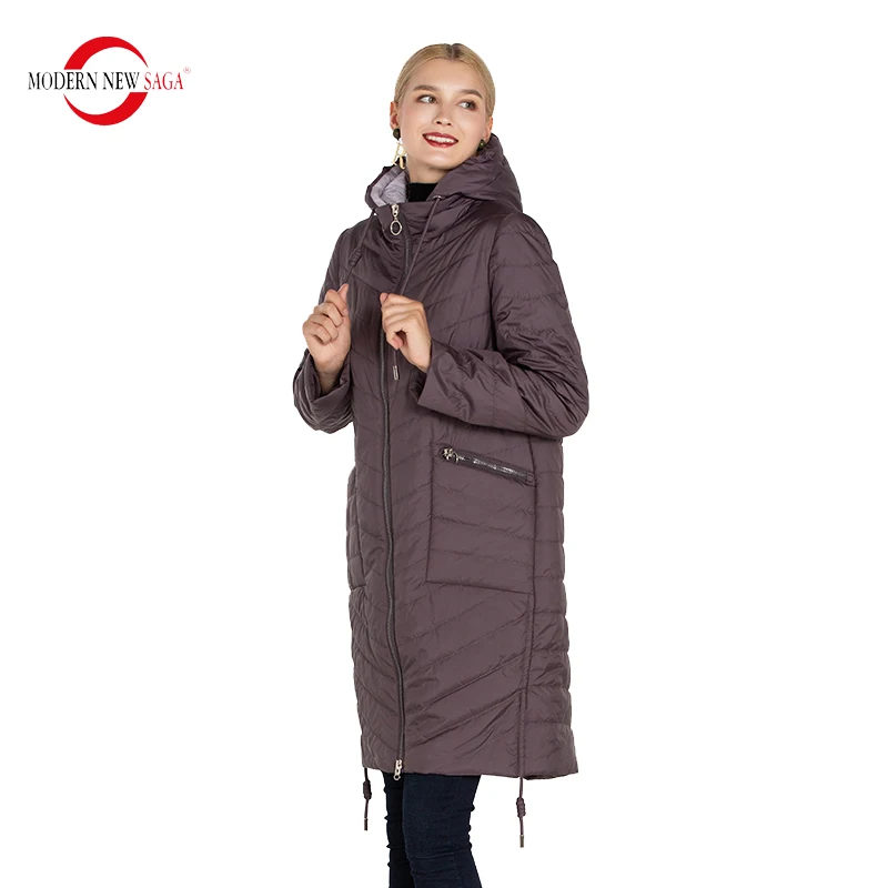 MODERN NEW SAGA Women Coat Hooded Autumn Quilted Coat Thin Cotton Padded Coat Spring Long Jacket Overcoat Parka Women Outerwear