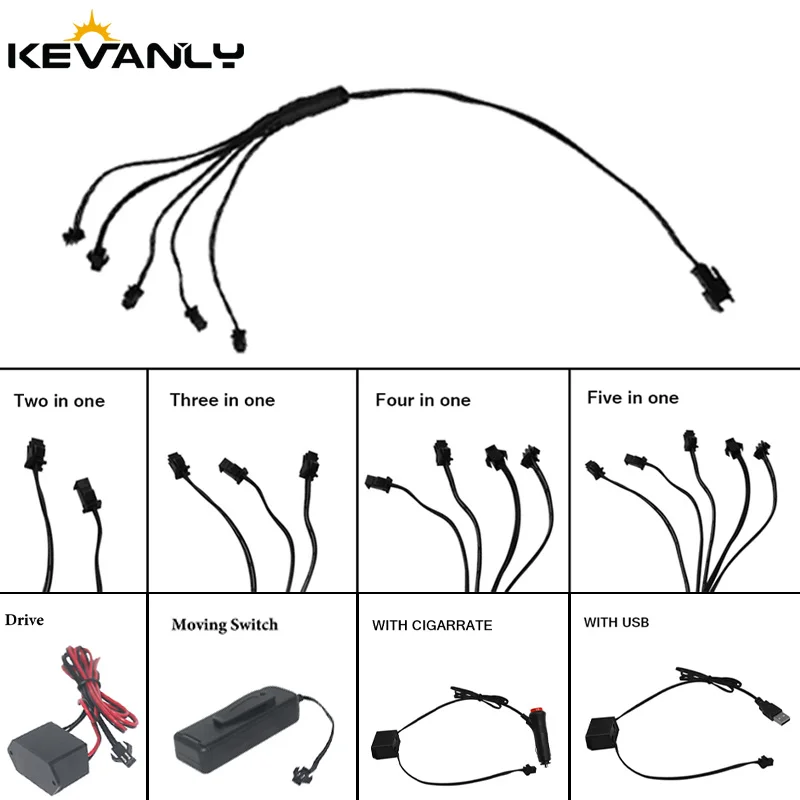 

12V cigarette Driver 12V USB Driver 2 AA Battery case led Sting Splitter 1Female in 2 / 3 / 4 Inverter For up to 1-5M EL Wire