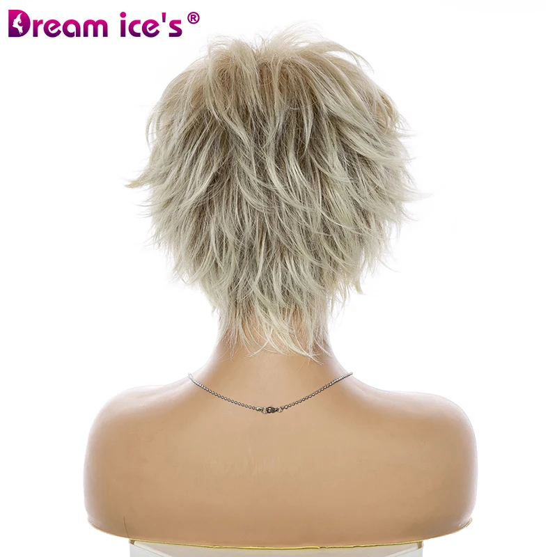 Short Mixed Light Blonde Straight Wave Synthetic Wig With Bangs For Women Natural Wavy Pixie Cut Hair Heat Resistant Cosplay Wig