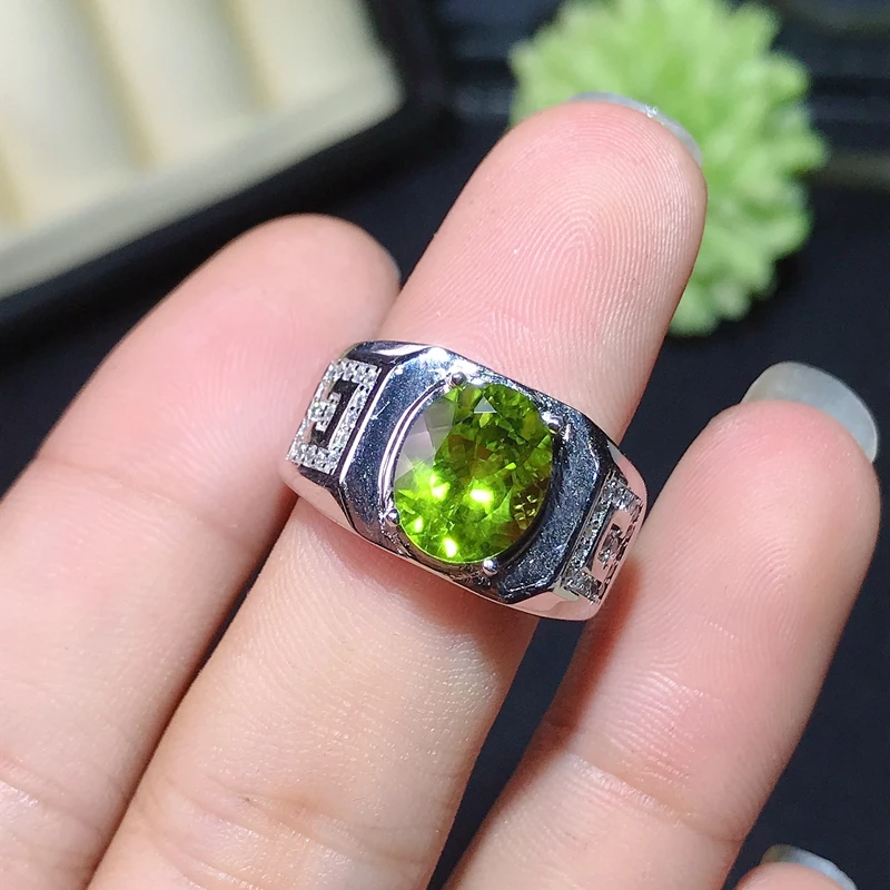 Natural olivine men's ring green Gemstone Ring 925 Sterling Silver birthday gift includes