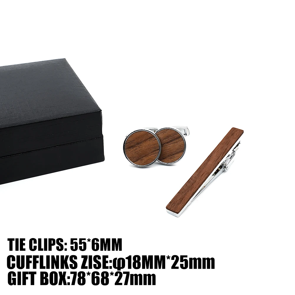 Mahoosive Wood Classic Men’s Cufflinks Tie Clips With Gift Box Zircon For French Cuff Shirt Great Gift for Him