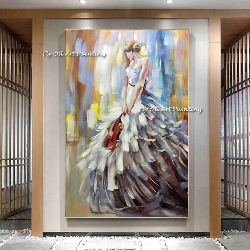 

100% Handmade Colorful Dressing Girl Oil Painting Figure Beautiful Women Portrait Large Size Canvas for Room Home Decoration