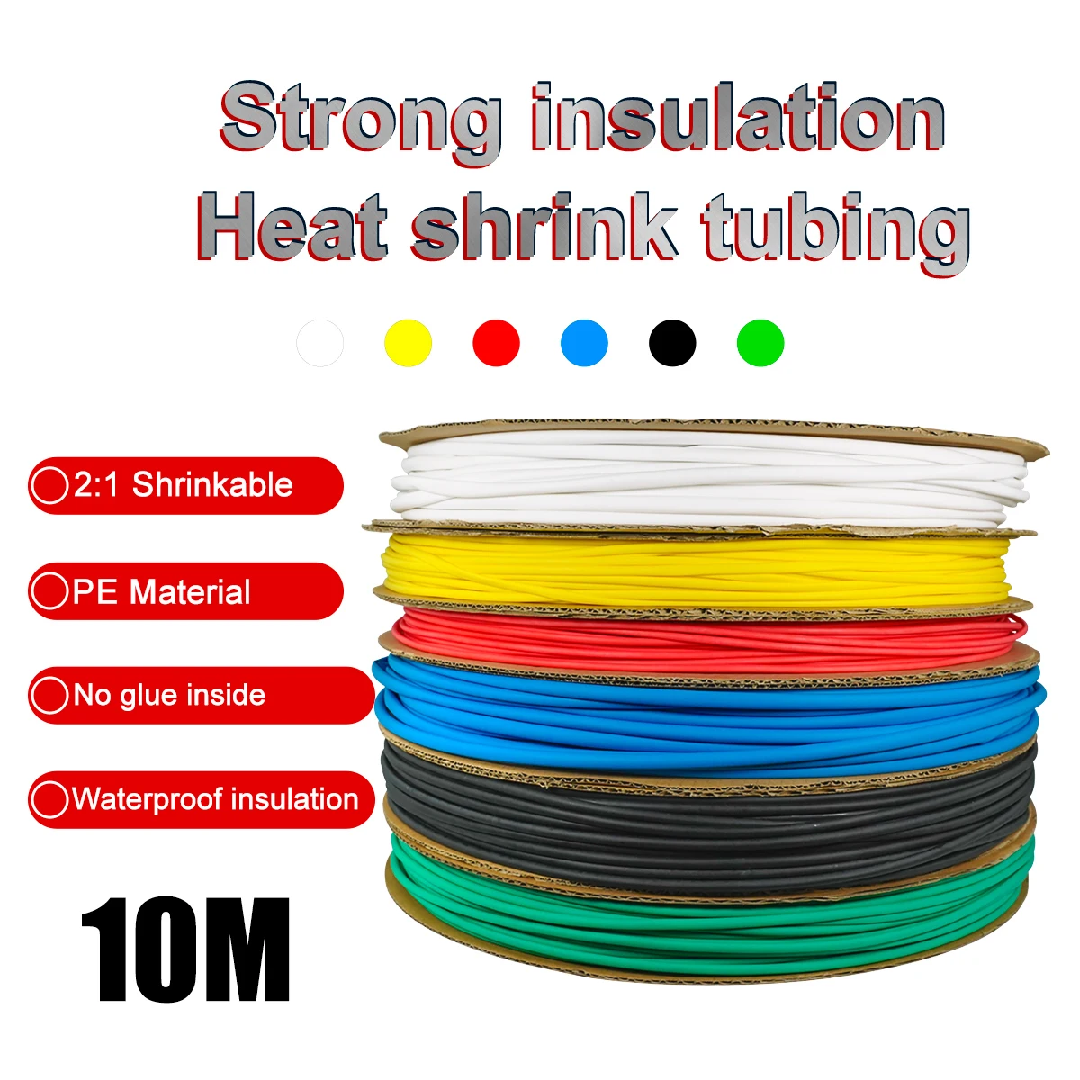 10 Meter 2:1 Waterproof Heat Shrink Tube Insulating Sleeve Universal Wire Protection Heat-shrinkable Sleeve No Glue Inside