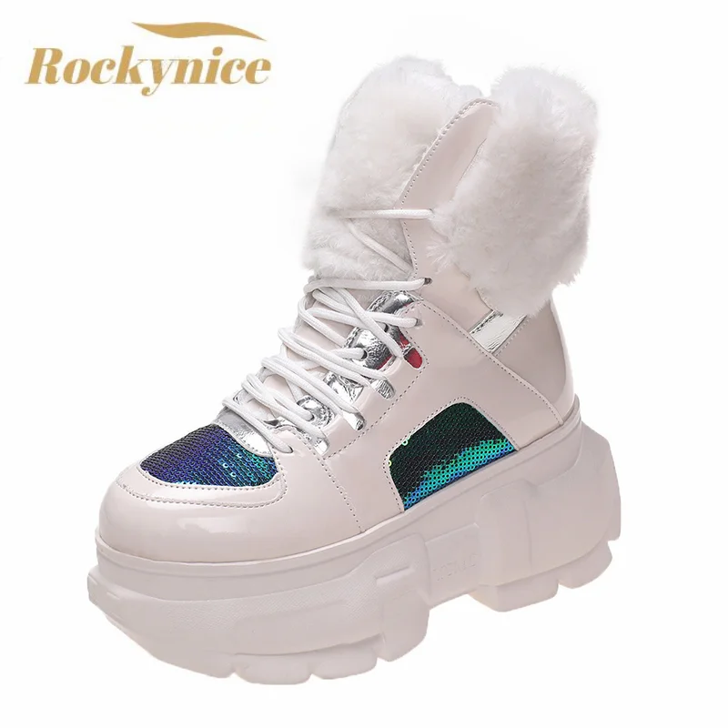 

Fashion Winter Women's Snow Boots Ankle Boots With Fur Warm High Boots Outdoor Plush Shoes New Anti-skid Chunky Leather Sneakers