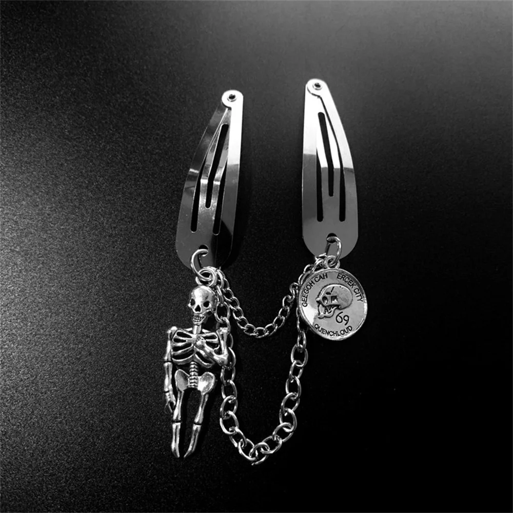 Punk Gothic Y2K Retro Hair Clips For Girls Harajuku Dark Spider Butterfly Skull Fashion Metal Chain Hairpin Accessories