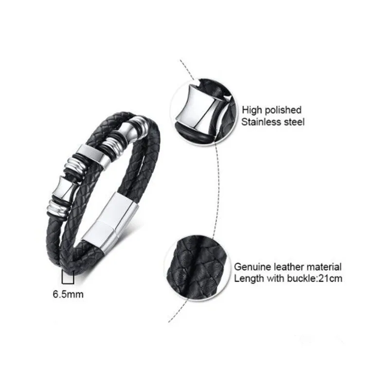 Charm Black Genuine Leather Bracelet High quality metal Double Braided Rope Bracelets for Men Women Magnetic Cuff Bangle