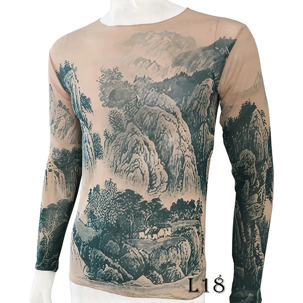 Funny Long Sleeve Fake Tattoo T Shirts All Over Print Men Women Arts Shirt Elastic Slim Fit Modal Thin Halloween Clothes