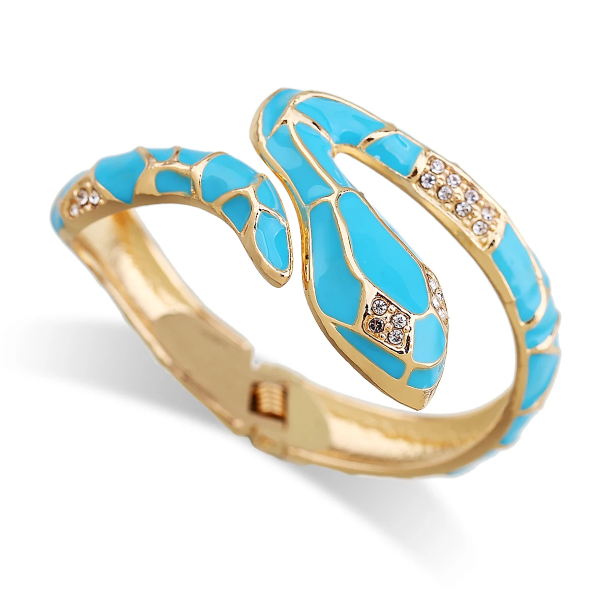 HAHA&TOTO Trendy Statement Chunky Enamel Snake Bangle Cuff Bracelet for Women Girls Gold Plated Rhinestones Crystal Bracelet